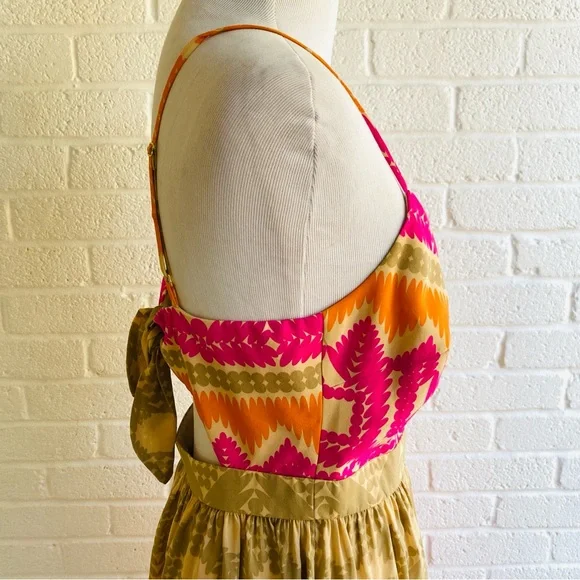 Trina Turk Silk Dress Anargosa Desert Mini Pink and Orange Patterned Size 8 - Picture 8 of 15
